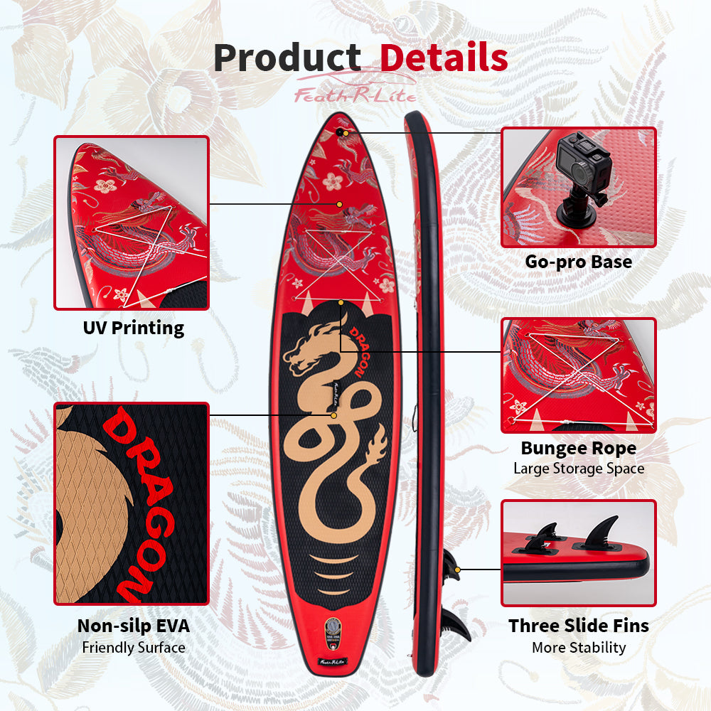 Inflatable SUP Board - Portable Paddle Board with Dragon Design for Outdoor Water Sports