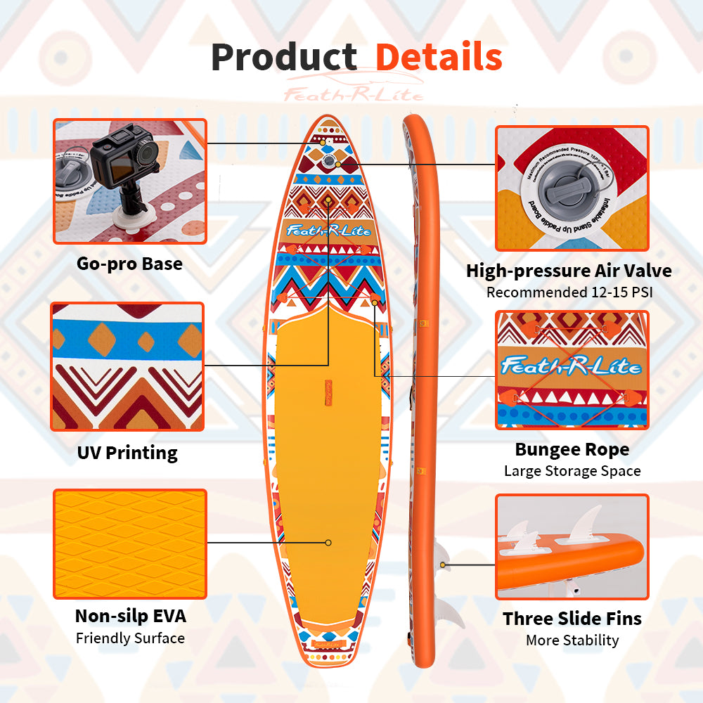 Inflatable SUP Board with Ethnic Pattern - Portable Paddle Board for Outdoor Water Sports