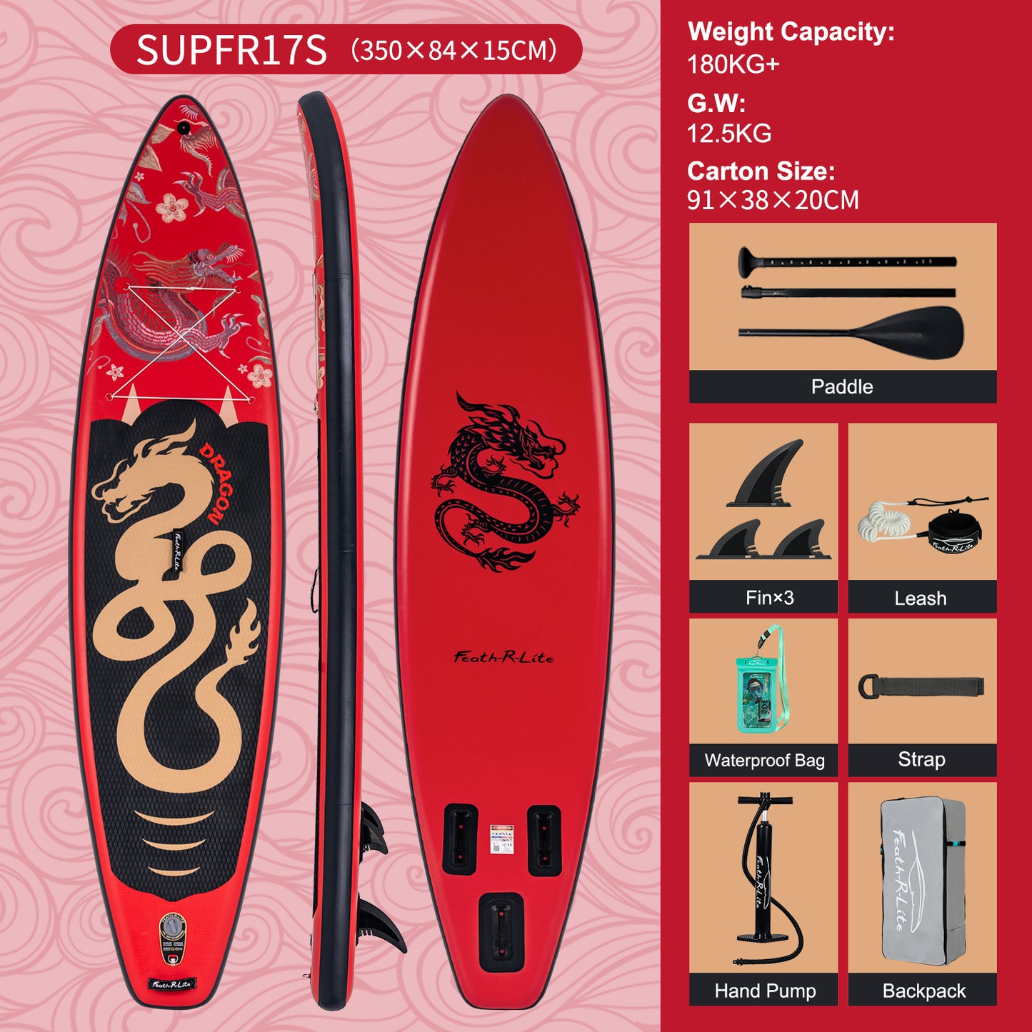 Inflatable SUP Board - Portable Paddle Board with Dragon Design for Outdoor Water Sports