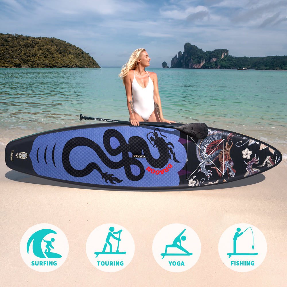 Inflatable SUP Board with Dragon Pattern - Portable Paddle Board for Outdoor Water Sports