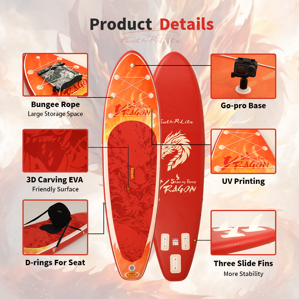 Red Dragon - Themed Inflatable SUP Board for Multi - Water Sports
