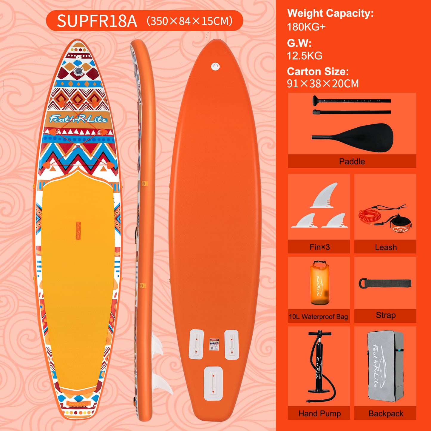 Inflatable SUP Board with Ethnic Pattern - Portable Paddle Board for Outdoor Water Sports