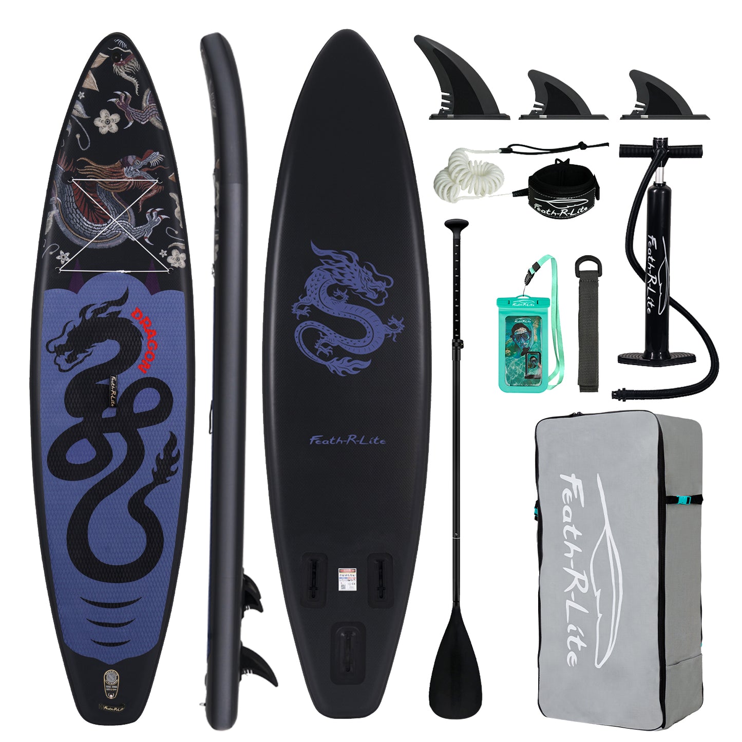 Inflatable SUP Board with Dragon Pattern - Portable Paddle Board for Outdoor Water Sports