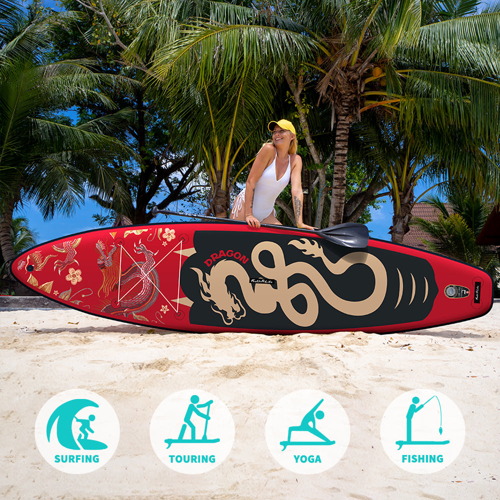 Inflatable SUP Board - Portable Paddle Board with Dragon Design for Outdoor Water Sports