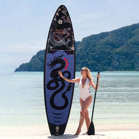 Inflatable SUP Board with Dragon Pattern - Portable Paddle Board for Outdoor Water Sports